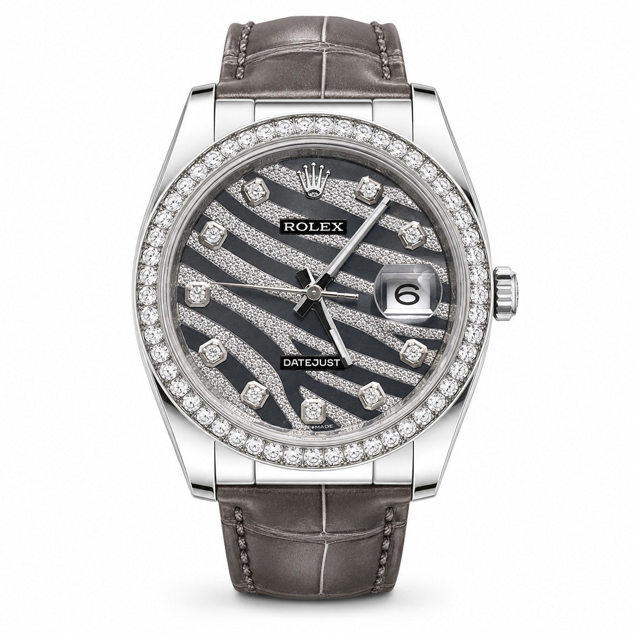 ROLEX Oyster Perpetual Datejust 36, White Gold Diamond-Set Zebra Dial