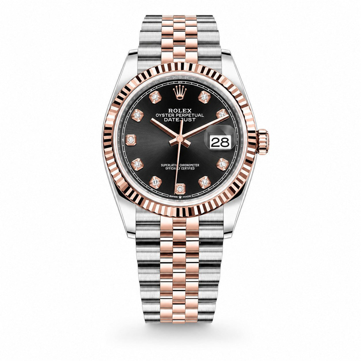 ROLEX Oyster Perpetual Datejust 36, Rose Gold, Black Diamond-set Dial