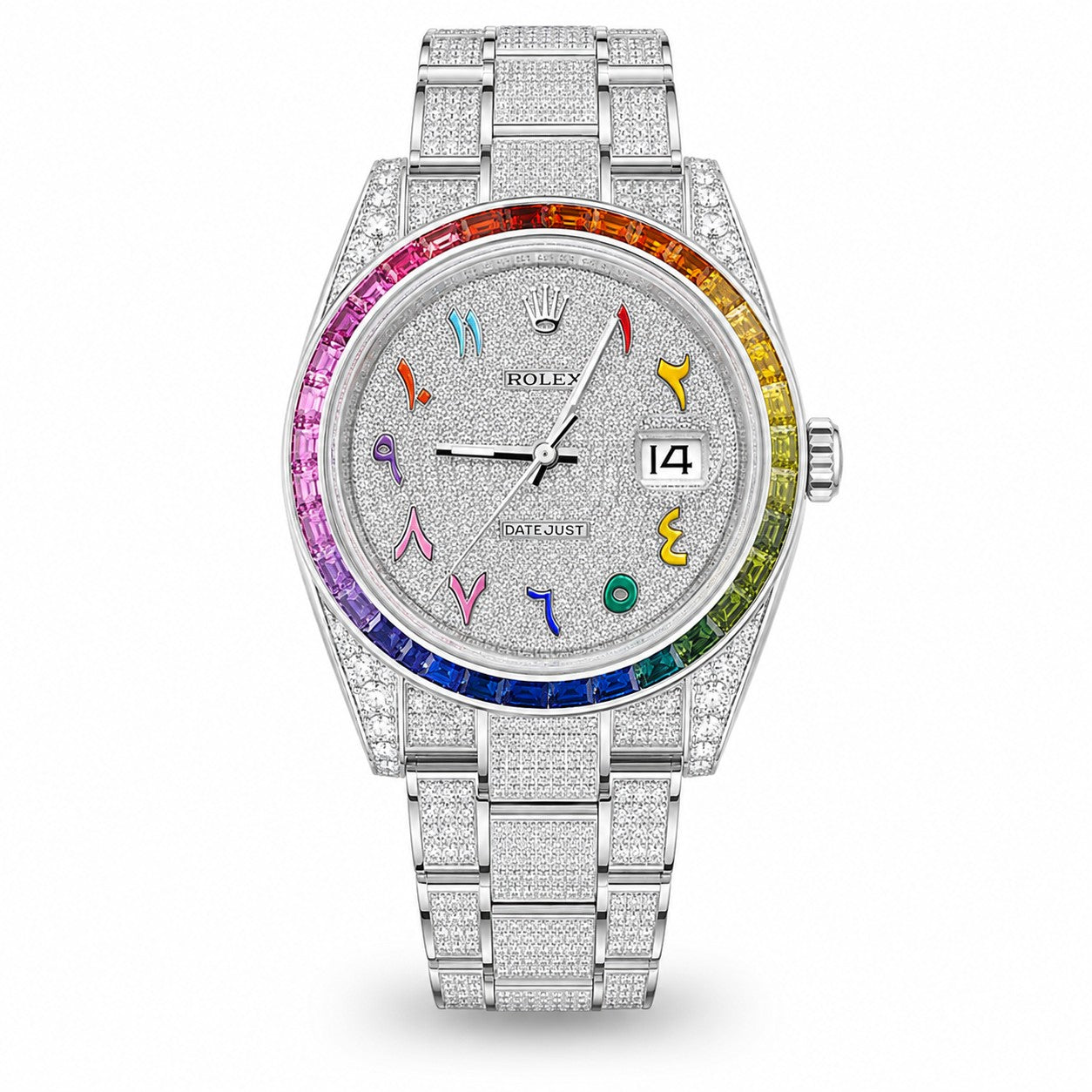 Rolex Datejust 41, White Gold Diamond Pavé Dial Rainbow Baguette Bezel