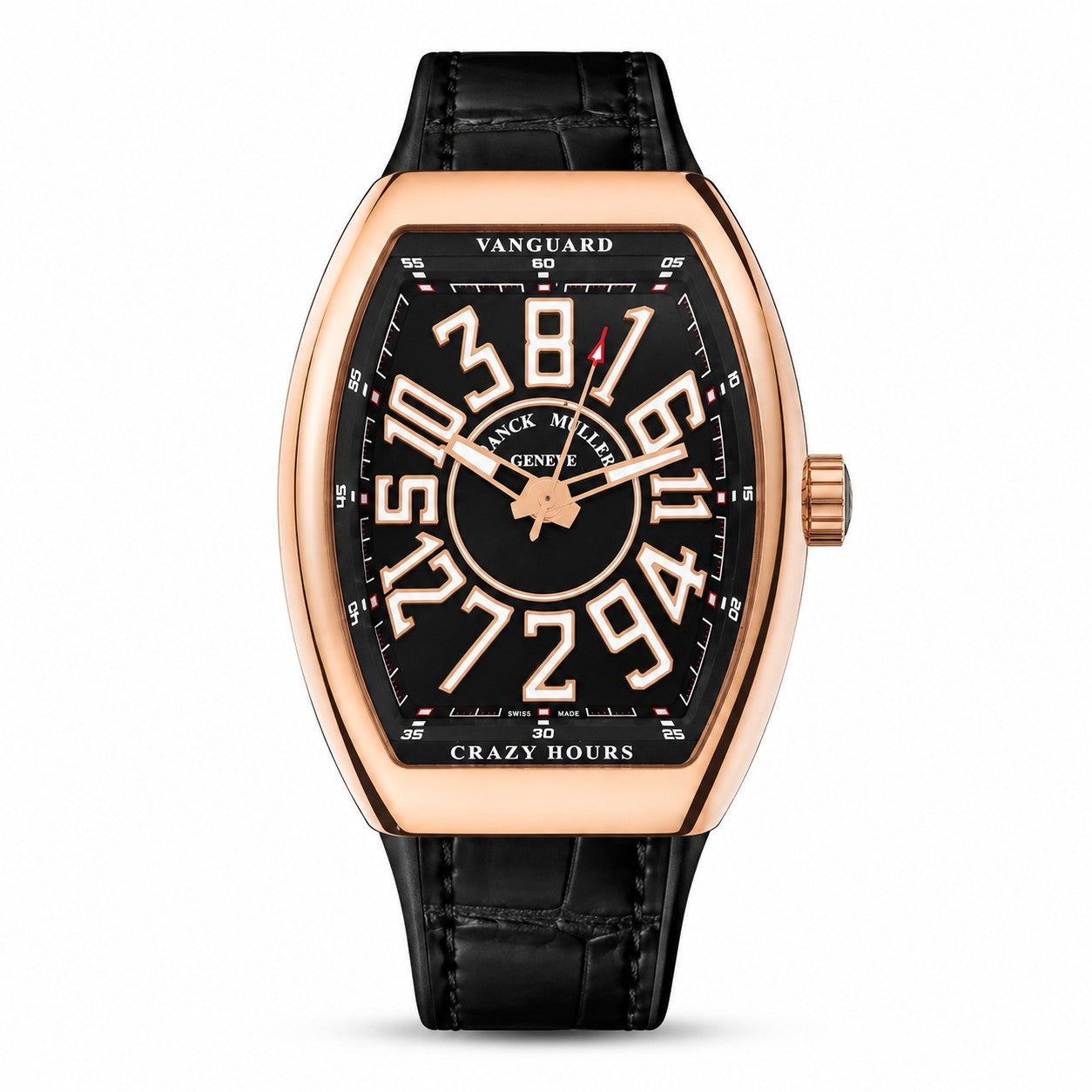 FRANCK MULLER Vanguard Crazy Hours, 18k Rose Gold, Black Dial, Black Strap