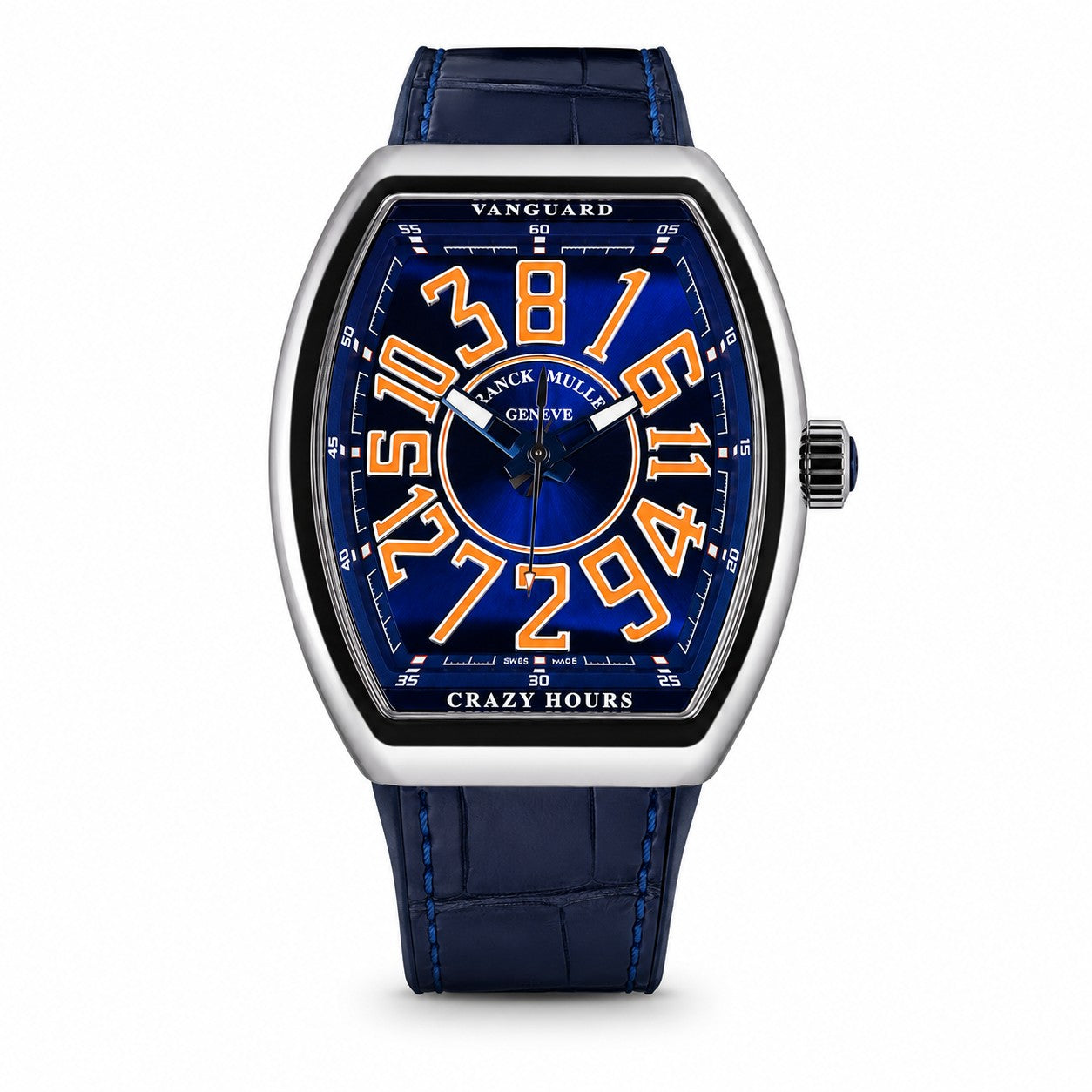FRANCK MULLER Vanguard Crazy Hours, Blue dial with Orange Arabic Numerals