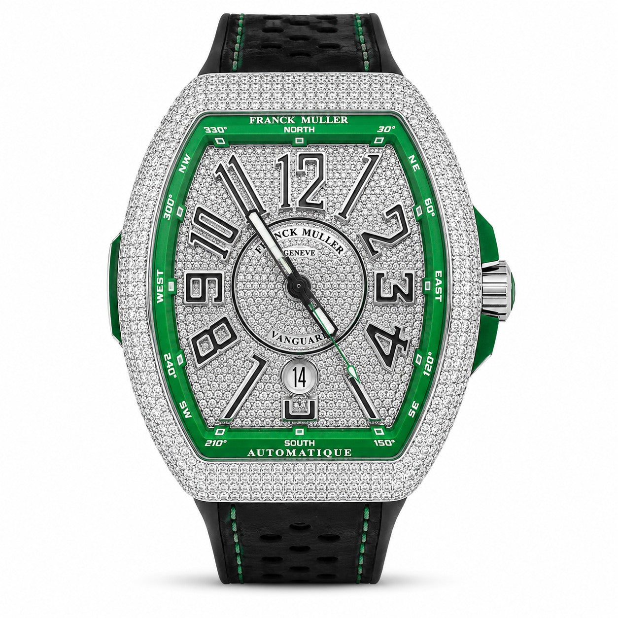FRANCK MULLER Vanguard Automatic, Full diamond bezel with Green lining