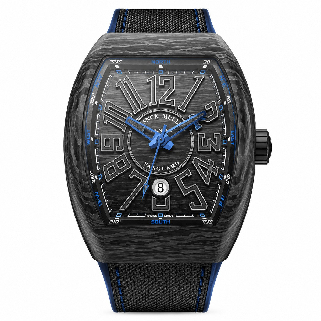 FRANCK MULLER Vanguard Carbon, Black dial with electric-blue accents