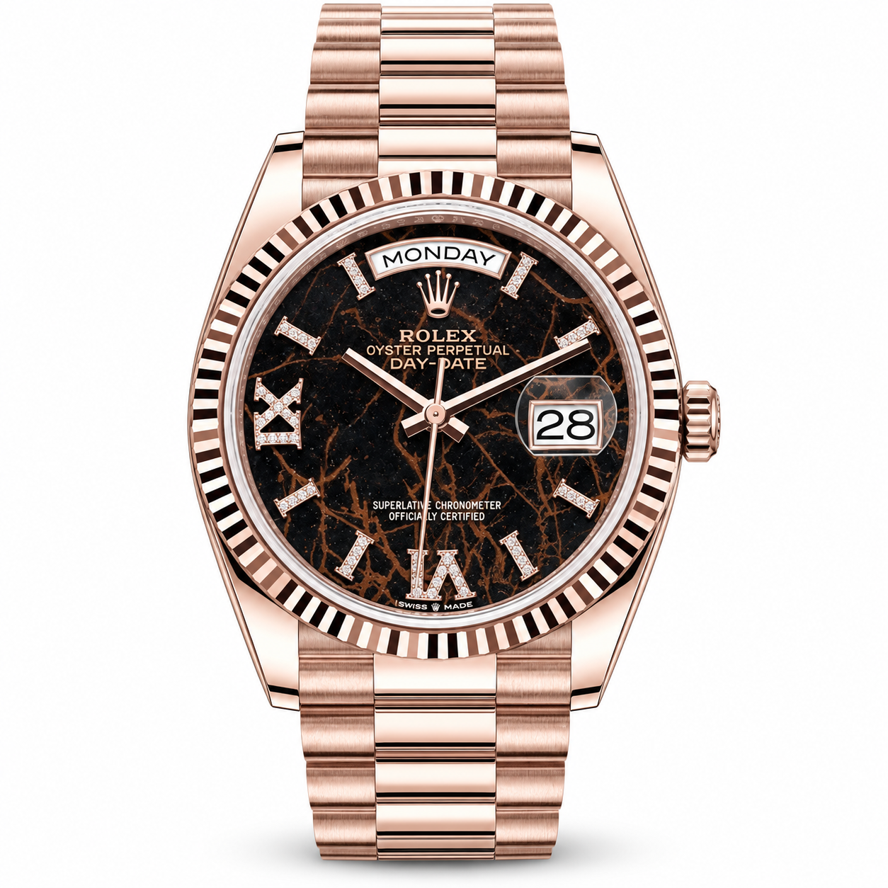 ROLEX Day-Date 36، ذهب وردي، مينا أييسنكيزل مرصع بالألماس