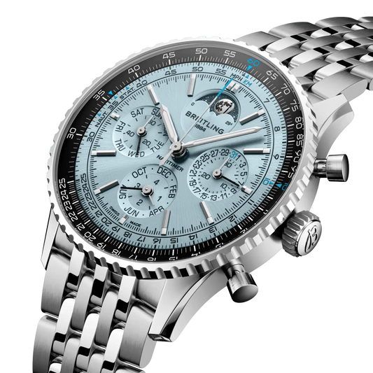 BREITLING Navitimer B19 Chronograph 43 Perpetual Calendar, Stainless steel & Platinum, Blue dial - Classic Kaf