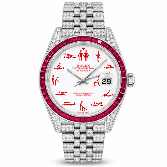 ROLEX Datejust 41, Stainless steel Custom Diamond Set, Red Gem Bezel & Pictogram Dial