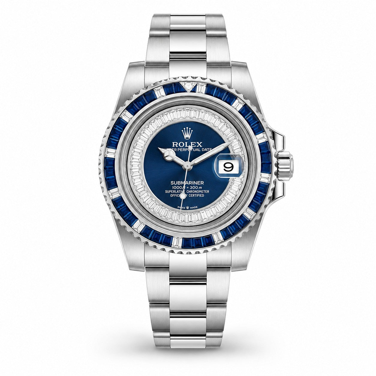 ROLEX Submariner Date 40, Blue Sapphire & Diamond Baguette Bezel