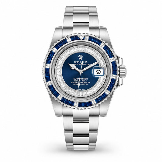 ROLEX Submariner Date 40, Blue Sapphire & Diamond Baguette Bezel