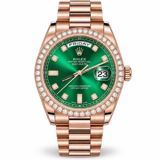 ROLEX Day-Date 36, Rose Gold Green Diamond Dial