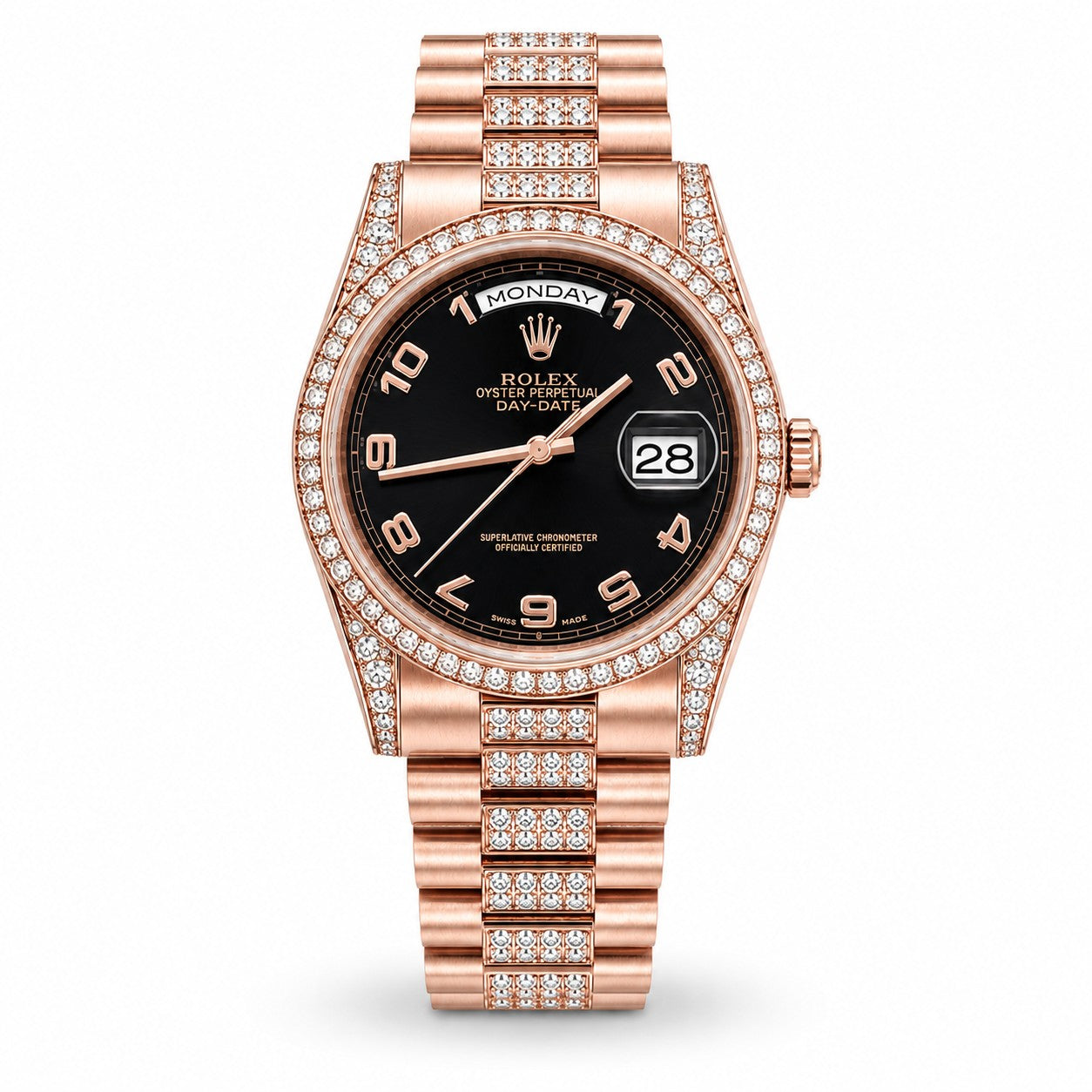 ROLEX Day-Date 36, Rose Gold Diamond-Set Black Dial