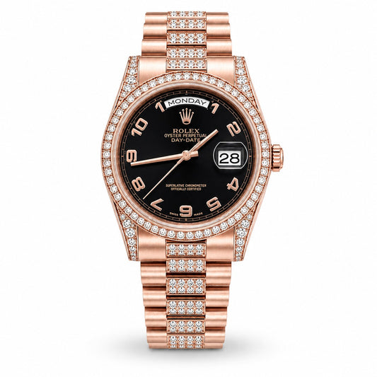 ROLEX Day-Date 36, Rose Gold Diamond-Set Black Dial