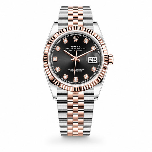 ROLEX Oyster Perpetual Datejust 36, Rose Gold, Black Diamond-set Dial