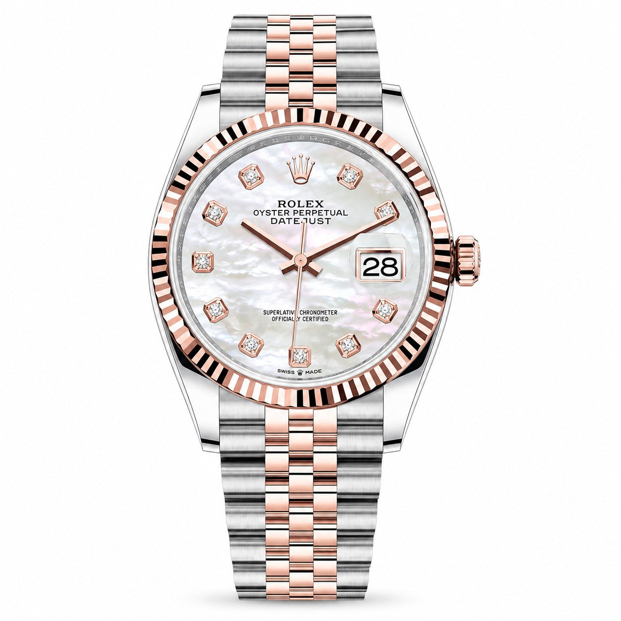 ROLEX Oyster Perpetual Datejust 36, White Mother-of-Pearl Diamond Dial