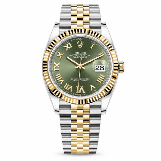 ROLEX Oyster Perpetual Datejust 36, Olive Green Diamond Dial Yellow