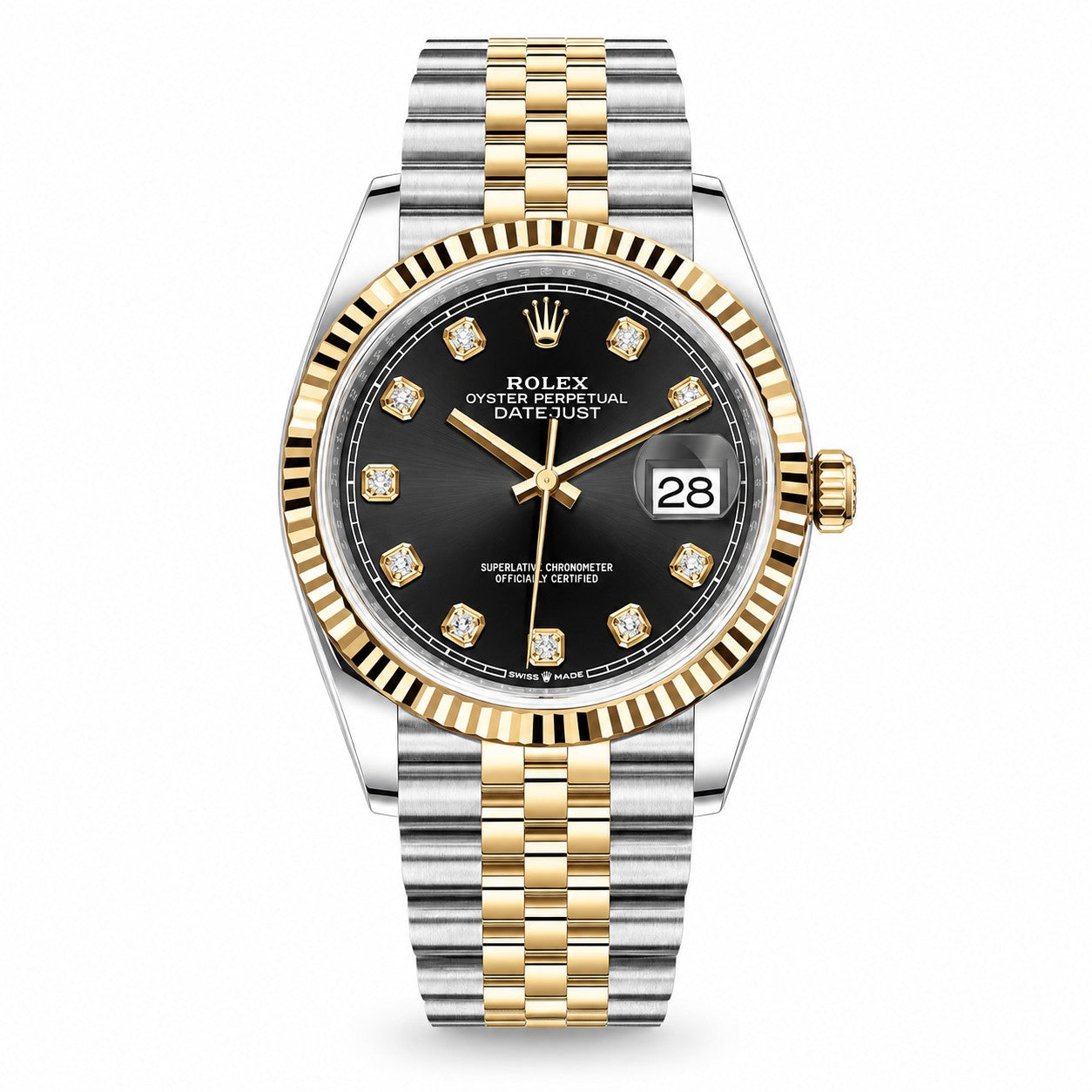 ROLEX Oyster Perpetual Datejust 36, Yellow Gold, Black Diamond-set Dial
