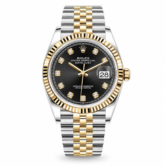 ROLEX Oyster Perpetual Datejust 36, Yellow Gold, Black Diamond-set Dial