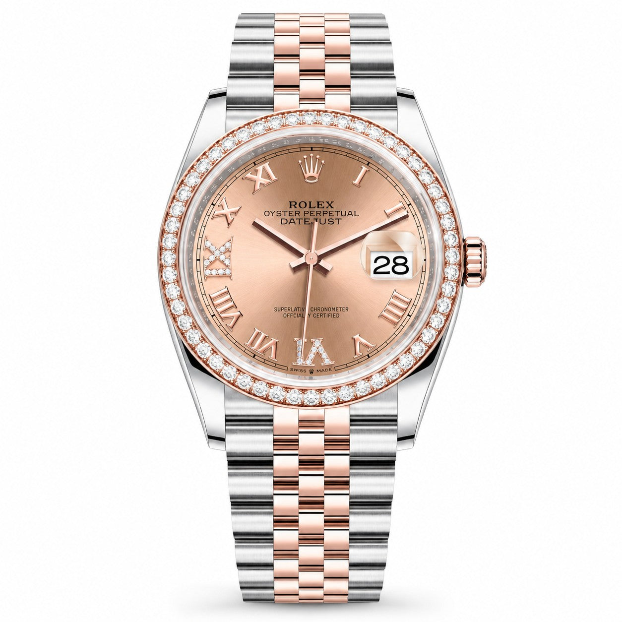 ROLEX Oyster Perpetual Datejust 36, Diamond Bezel Rosé Dial