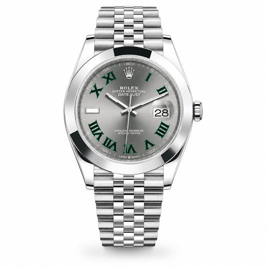 ROLEX Oyster Perpetual Datejust 41, Stainless Steel, Green Roman numerals slate Dial