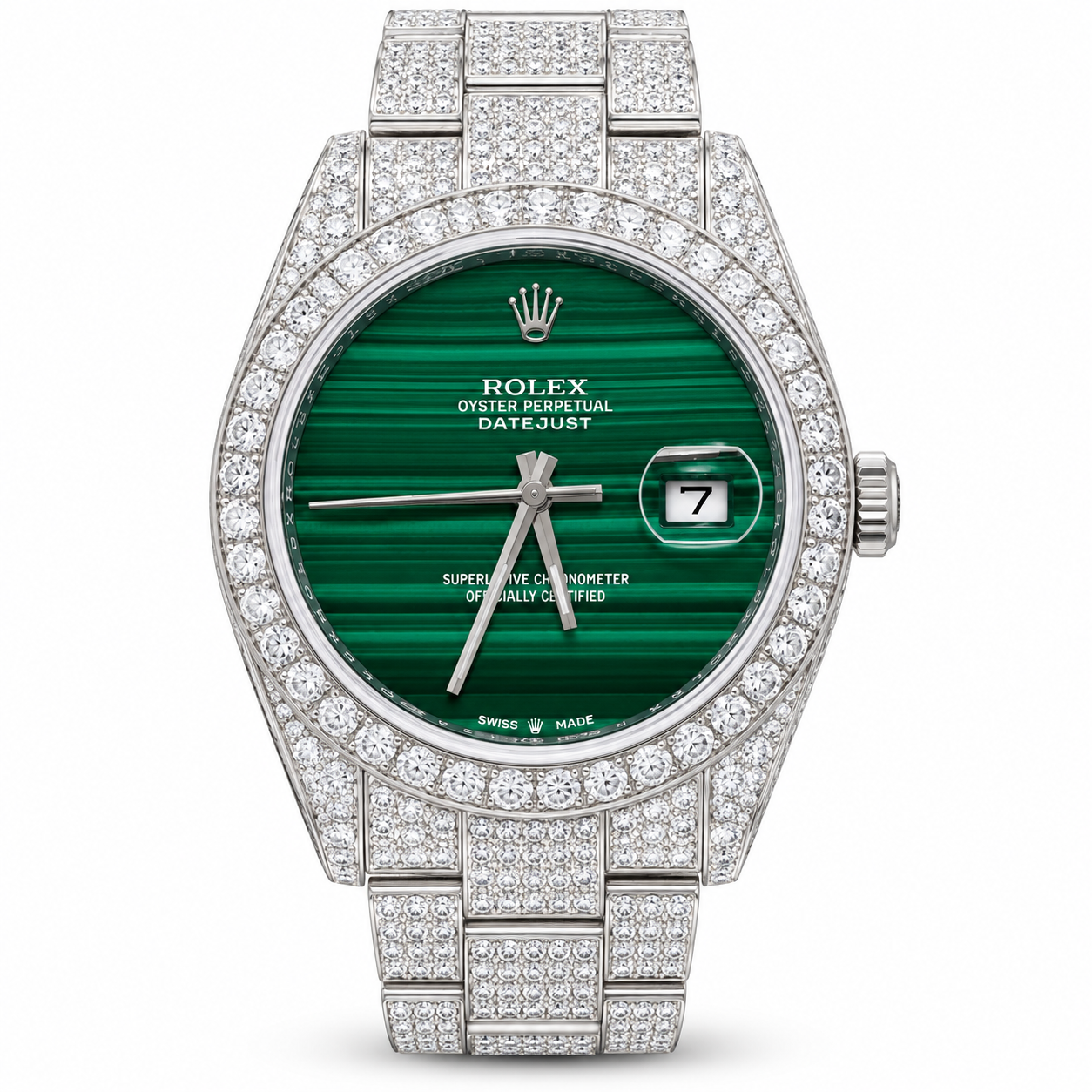 ROLEX Datejust 41 Green Dial ، مرصّعة بالألماس حسب الطلب