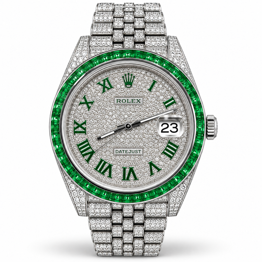 ROLEX Datejust 41, Stainless Steel Custom Diamond Set & Green Gem Bezel