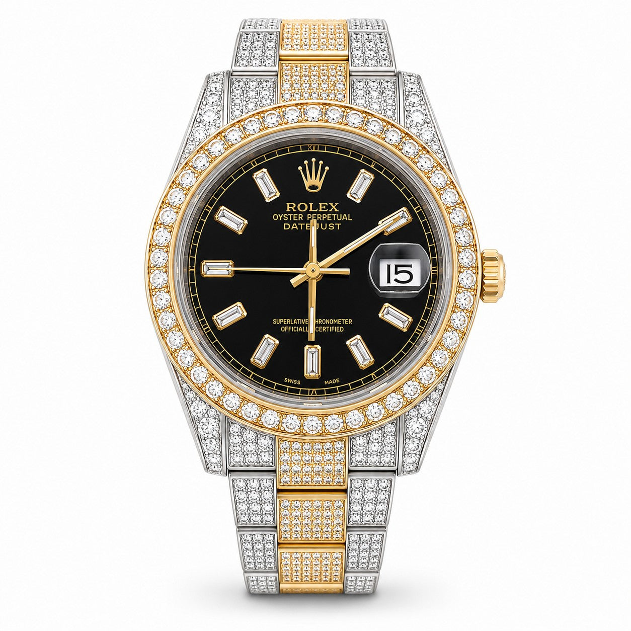 ROLEX Oyster Perpetual Datejust 41, Two-Tone Custom Diamond Black Dial