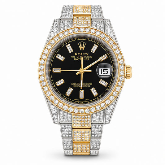 ROLEX Oyster Perpetual Datejust 41, Two-Tone Custom Diamond Black Dial