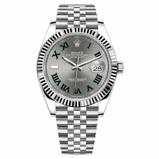 ROLEX Oyster Perpetual Datejust 41, Stainless steel, Slate dial Green Roman numerals