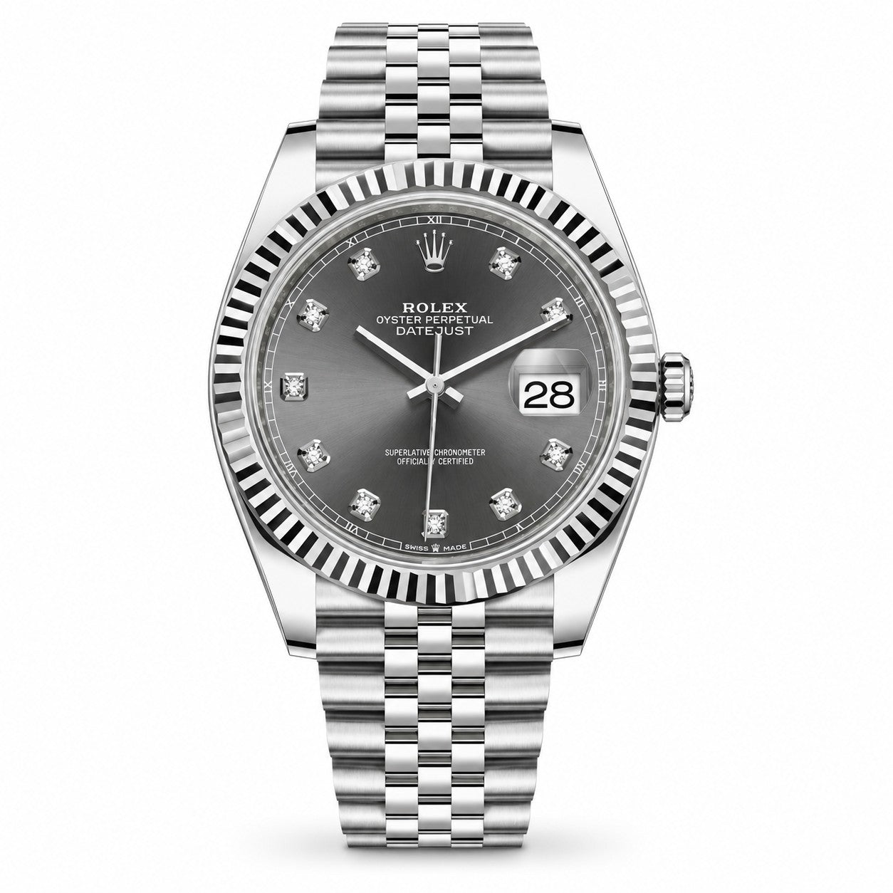 ROLEX Oyster Perpetual Datejust 41, White Rolesor Slate Diamond Dial