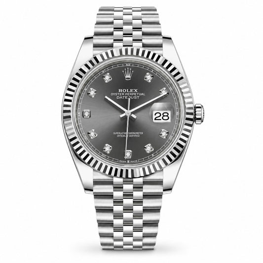 ROLEX Oyster Perpetual Datejust 41, White Rolesor Slate Diamond Dial