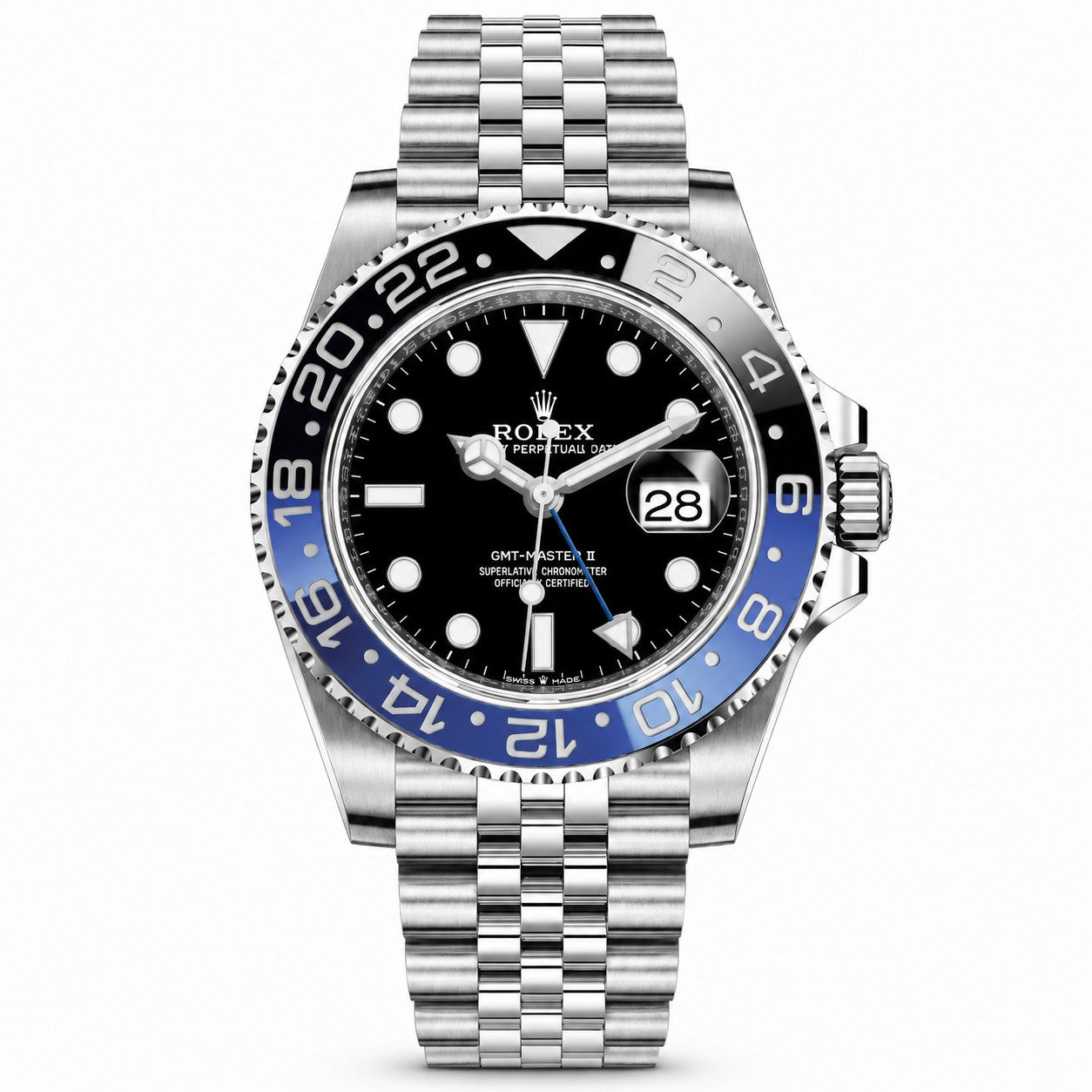 ROLEX Oyster Perpetual GMT-Master II 40, Oystersteel Black Dial Blue & Black Bezel Jubilee