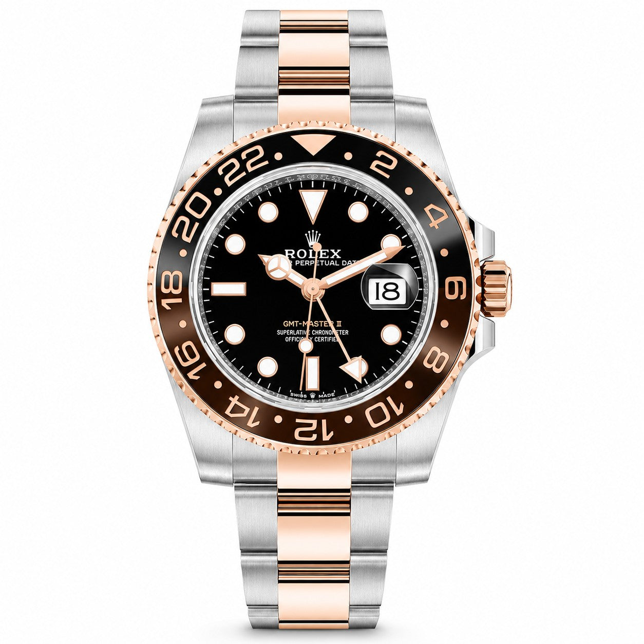 ROLEX Oyster Perpetual GMT-Master II 40, Rose Gold, Black Dial Black & Brown Bezel