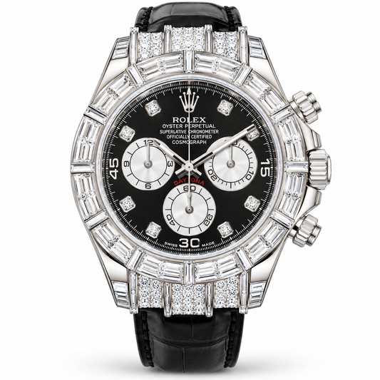 ROLEX كوزموغراف دايتونا 40، ذهب أبيض مينا أسود ألماس مخصص
