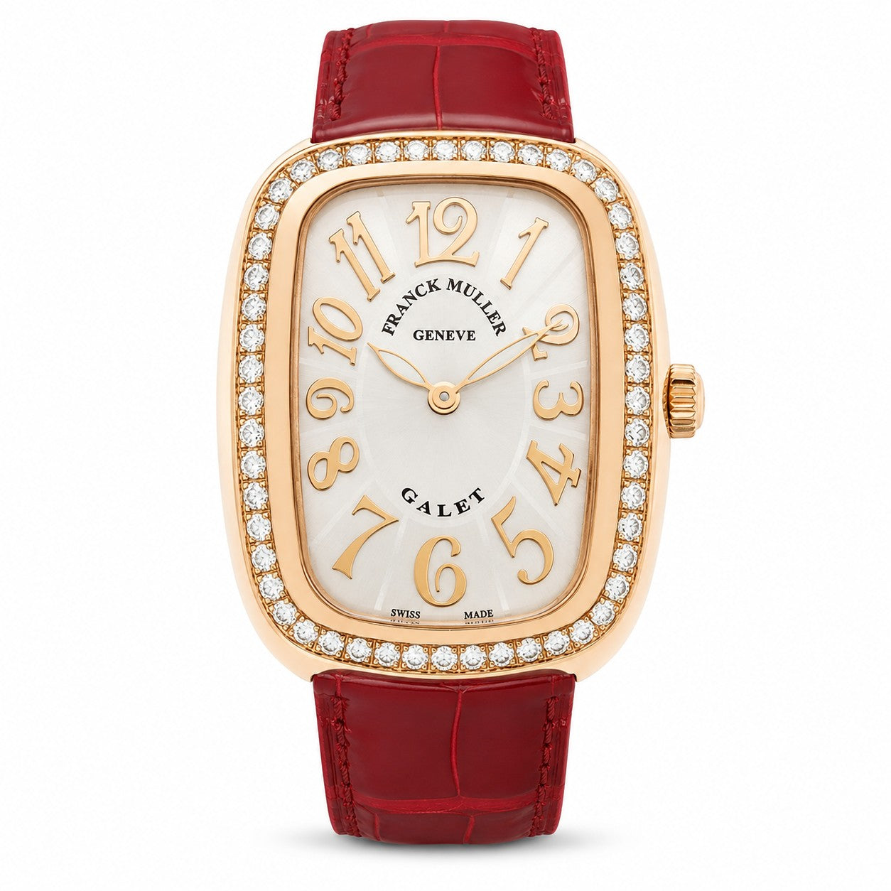 FRANCK MULLER Galet, Red Strap, 18K Rose Gold, Diamond-Set
