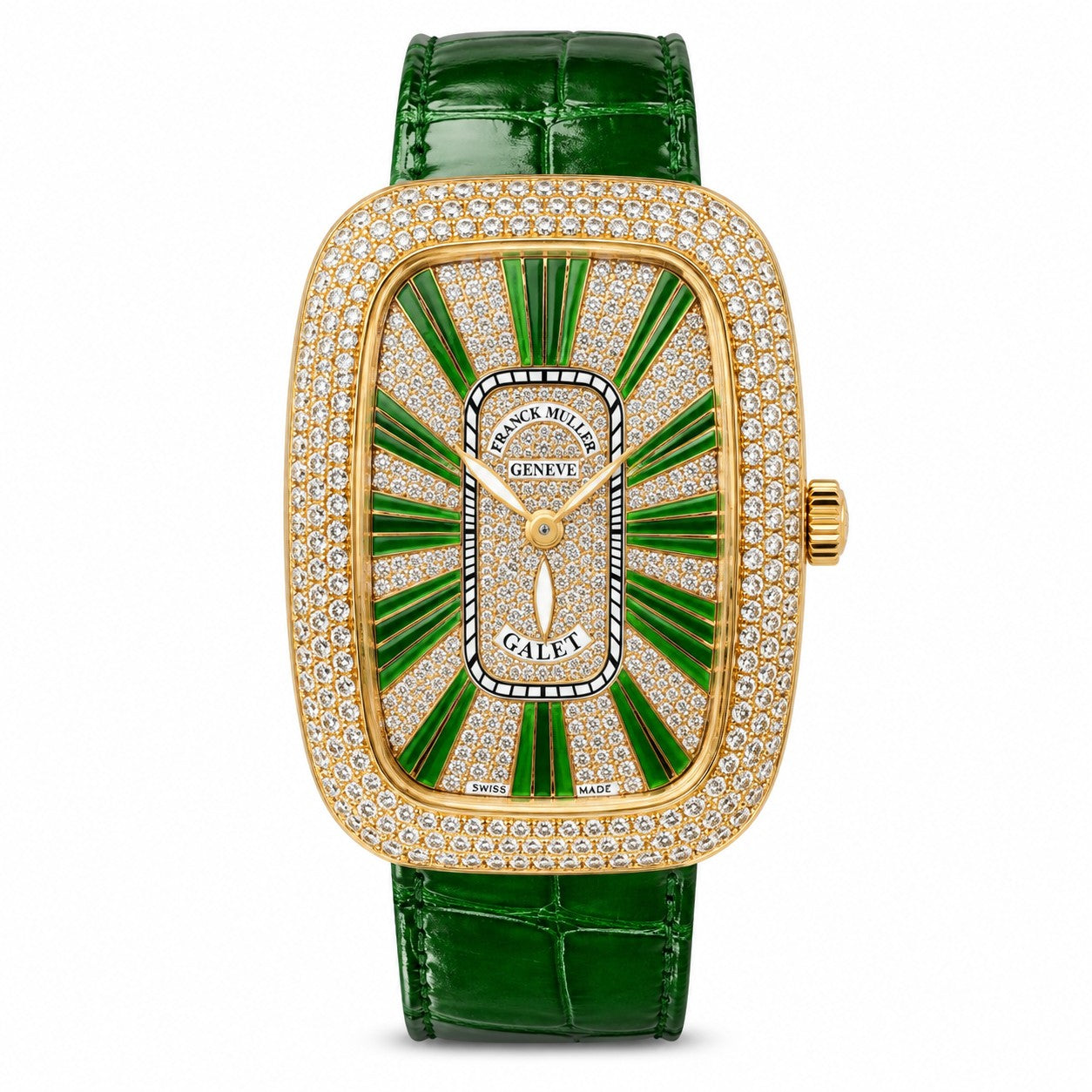 FRANCK MULLER Galet, Diamond-Set dial and bezel with Green Index Numerals