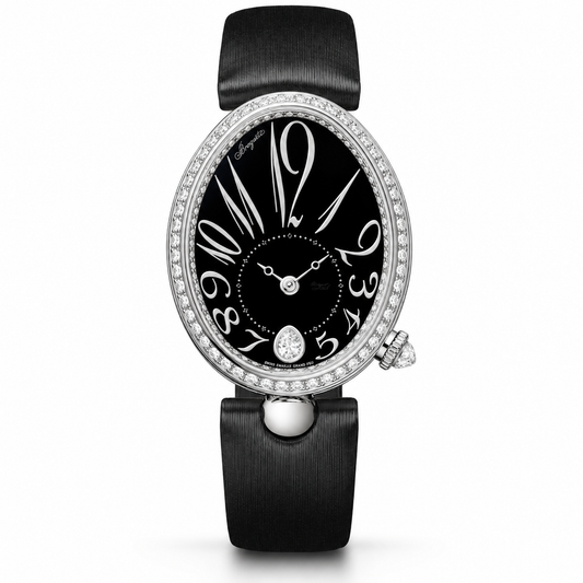 BREGUET Reine de Naples 8918, ذهب أبيض 18 قيراط ألماس مينا سوداء