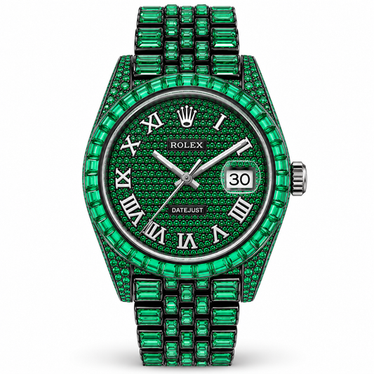 ROLEX Datejust 41, Stainless steel Custom Green Gem-Set Roman Dial