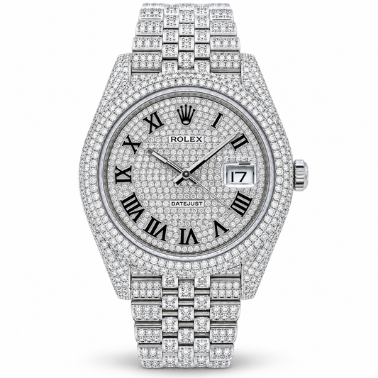 ROLEX Datejust 41, Stainless steel Custom Full Diamond Pavé Black Roman Dial