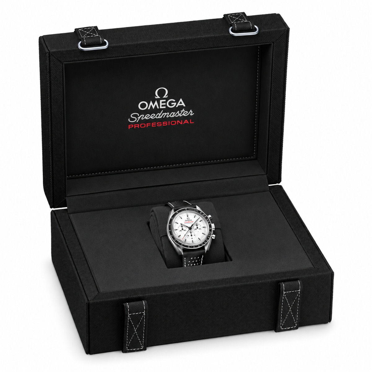 OMEGA Speedmaster Moonwatch White Dial Black Leather 31032425004002 - WATCH BOX