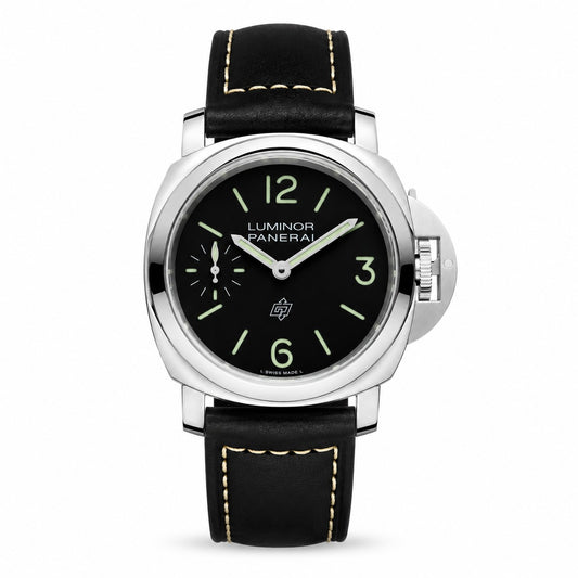 Luminor Panerai watch with black leather strap and black dial 