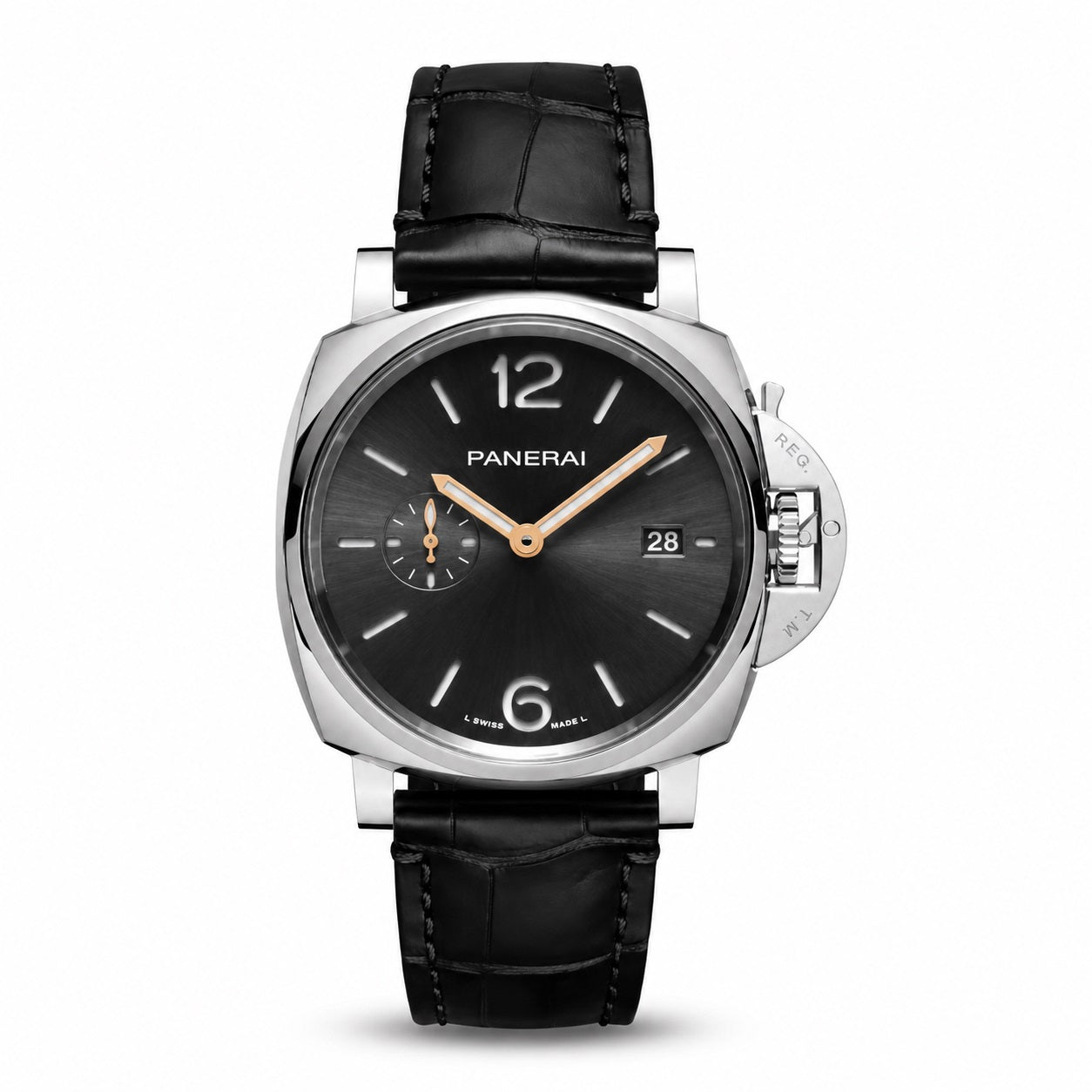 PANERAI watch with black leather strap and black dial 