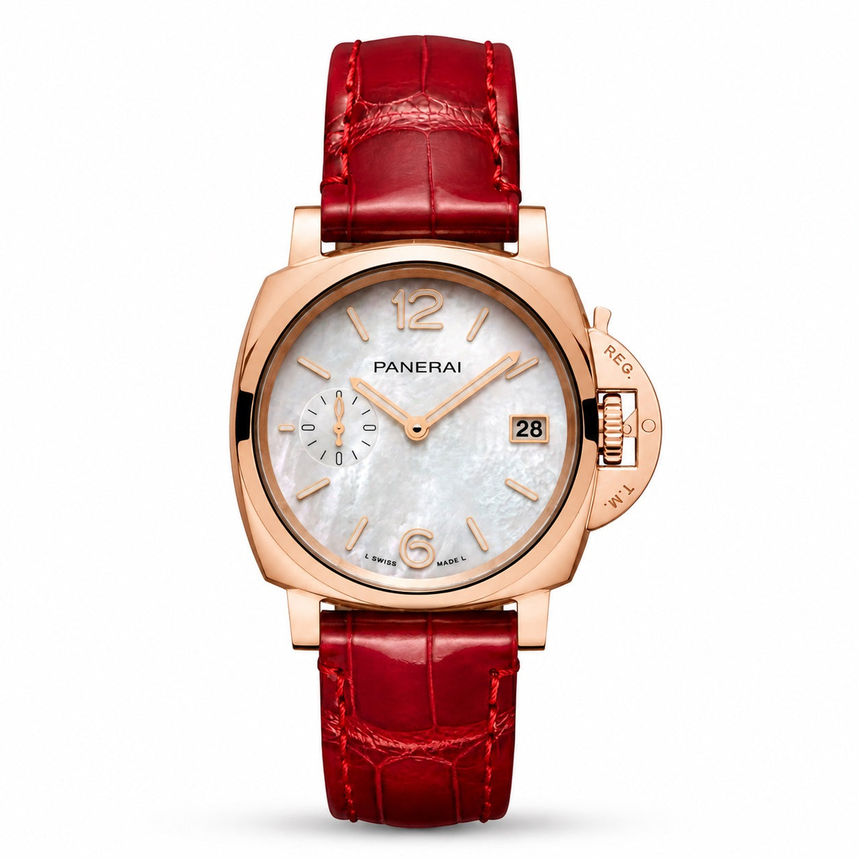 Panerai watch with red leather strap 