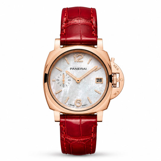 Panerai watch with red leather strap 