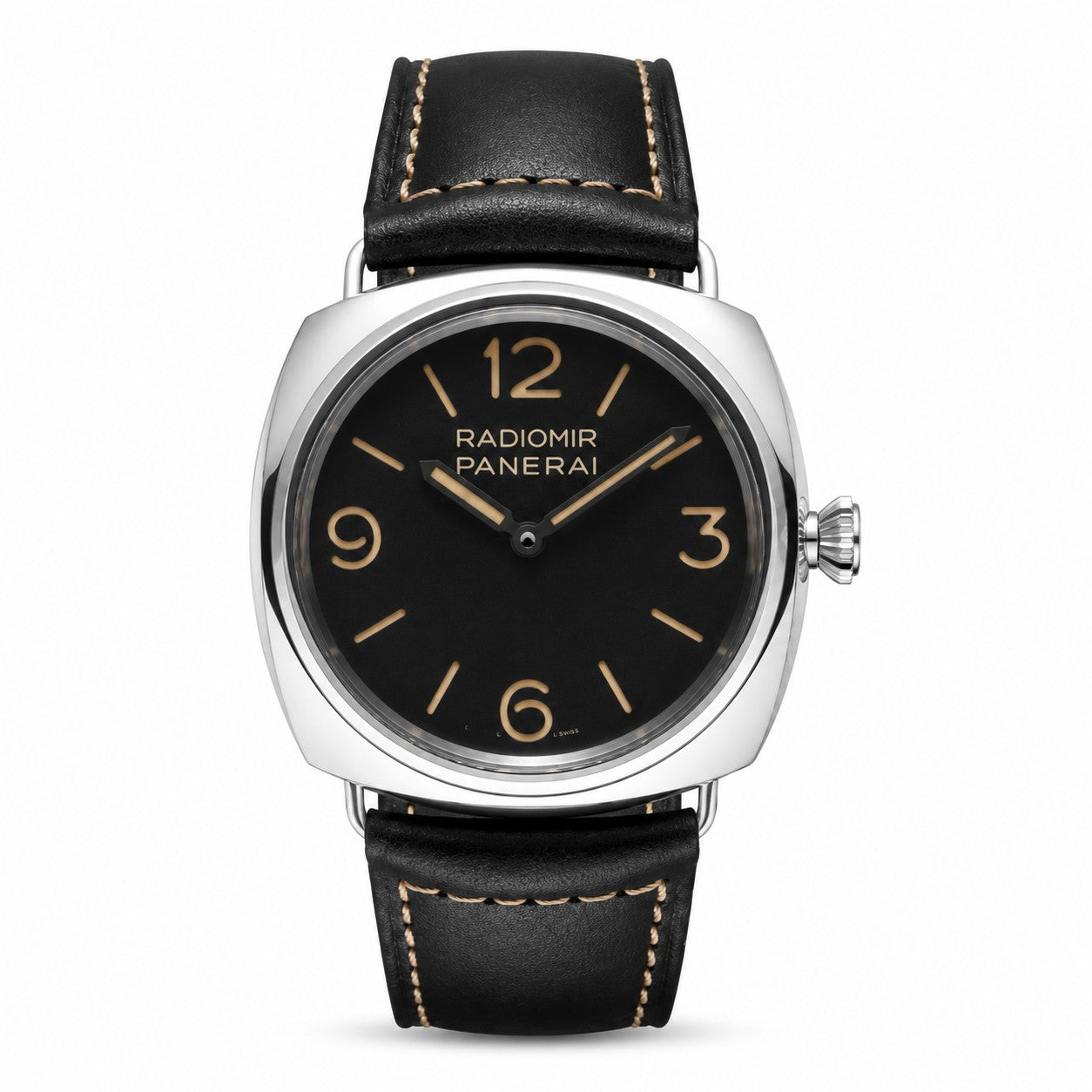 Panerai watch with black leather strap and black dial 
