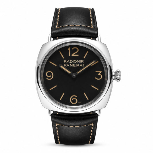 Panerai watch with black leather strap and black dial 