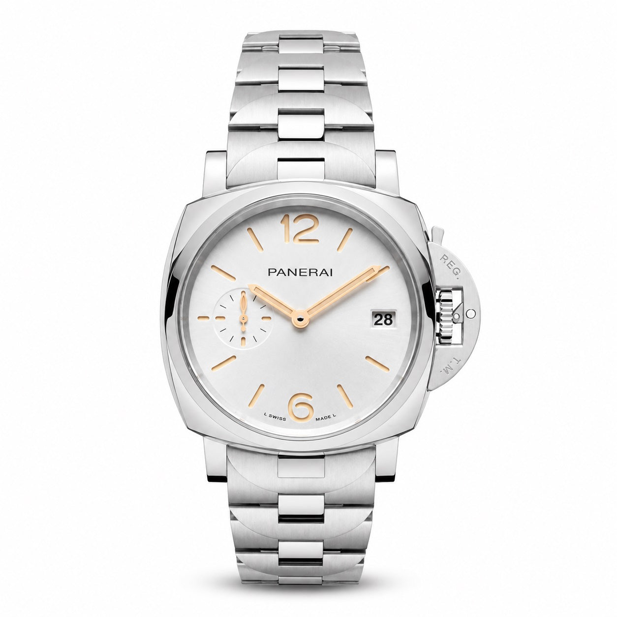 Silver Panerai watch with a white face