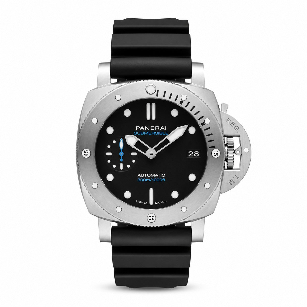 Panerai watch with black strap and silver case