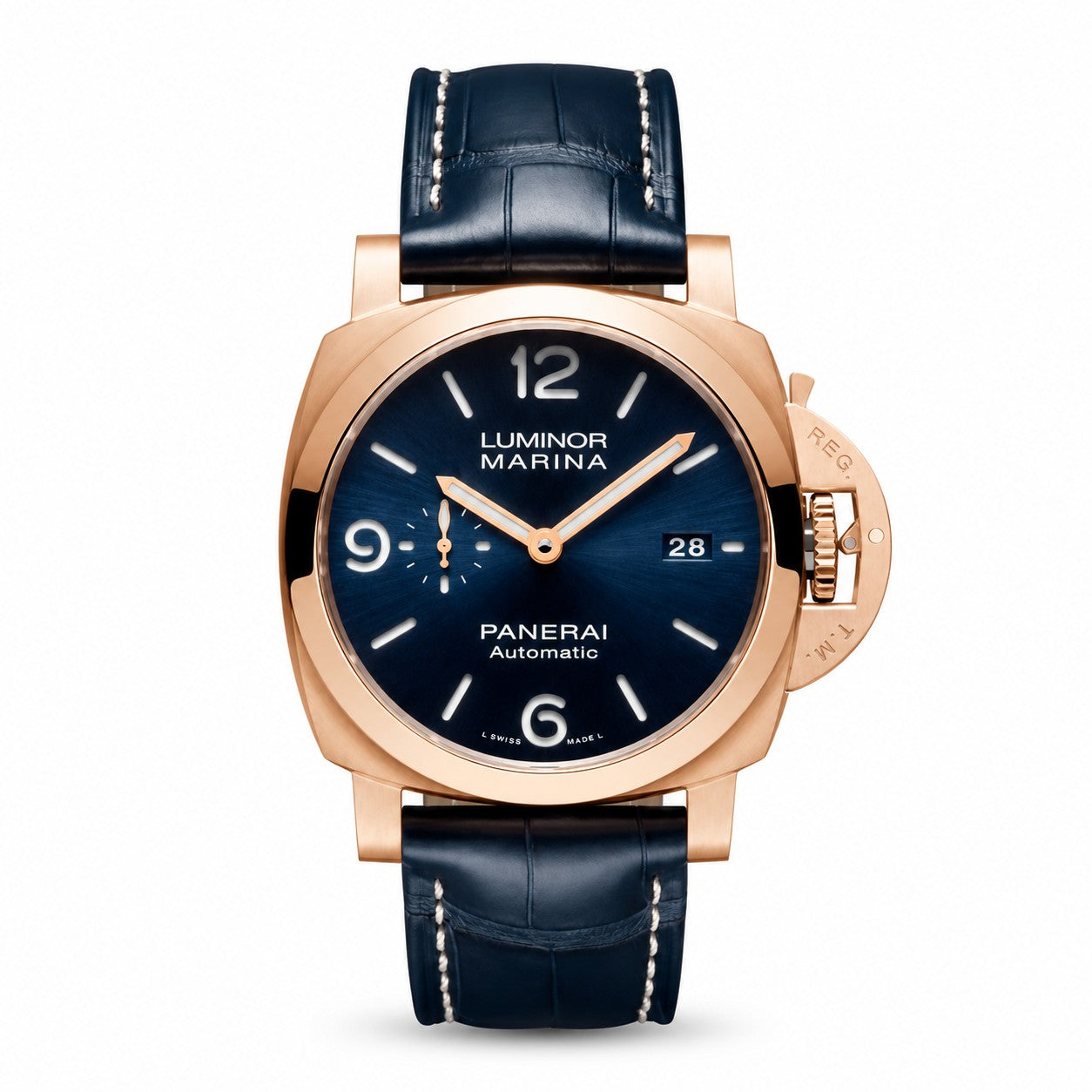 Panerai Luminor Marina watch with blue dial and rose gold case