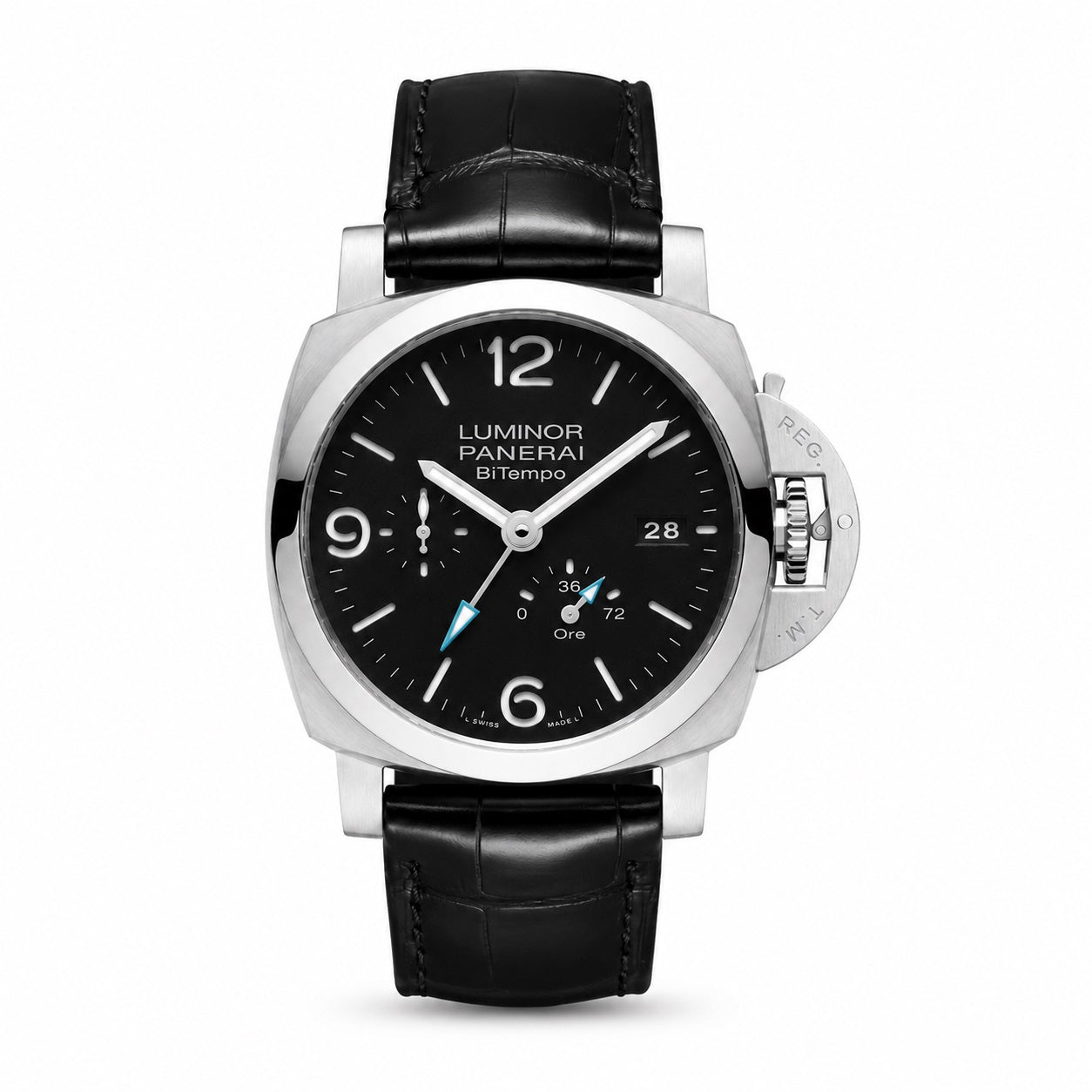Panerai Luminor watch with black dial and leather strap