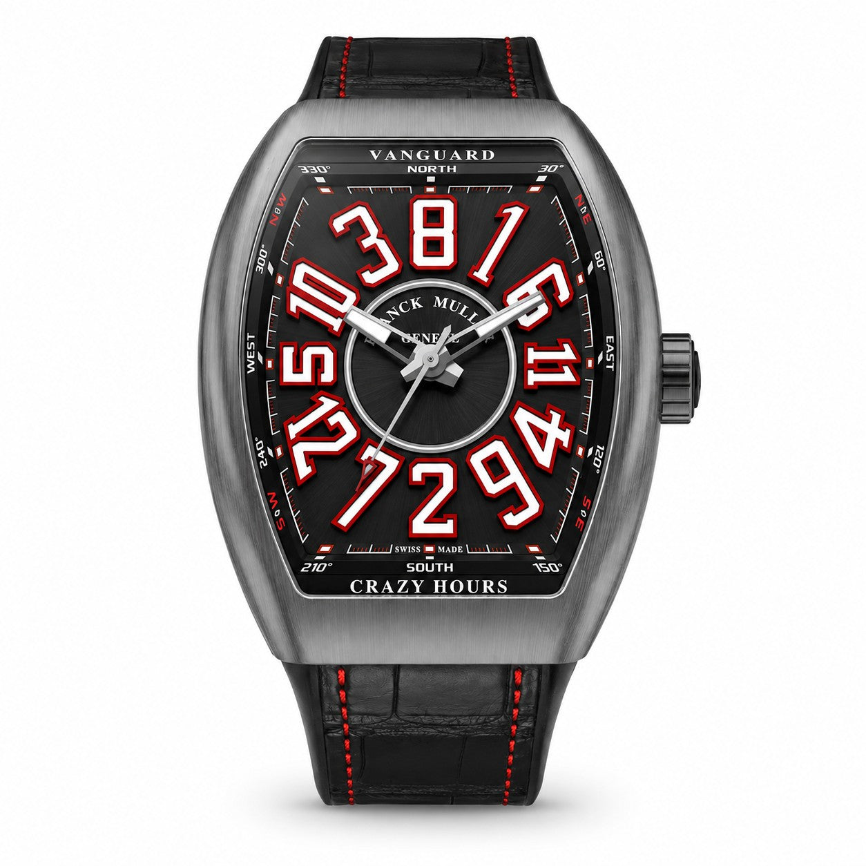 FRANCK MULLER Vanguard Crazy Hours, Black Dial with Red-Accent Arabic Numerals