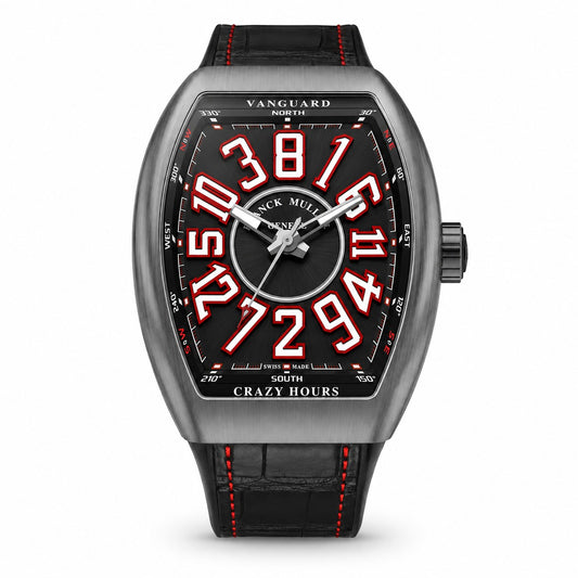 FRANCK MULLER Vanguard Crazy Hours, Black Dial with Red-Accent Arabic Numerals